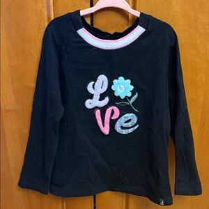 Deux par deux Kids Black Long-Sleeve 'Love' Graphic Top with Pastel Trim